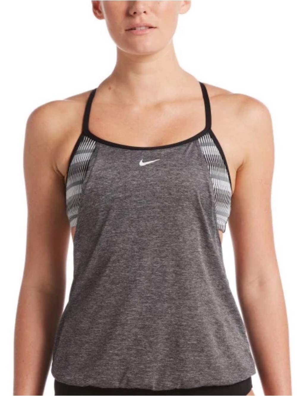 Nike Women's Grey Athletic Tank with Black Trim and Striped Panels